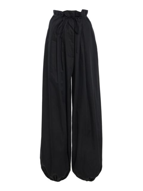 Paperbag Cotton-Poplin Wide-Leg Pants black