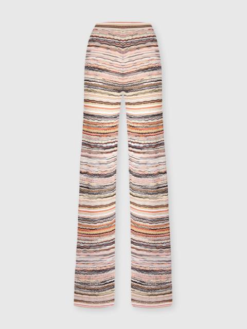 Straight trousers in lamé viscose embossed with wave pattern