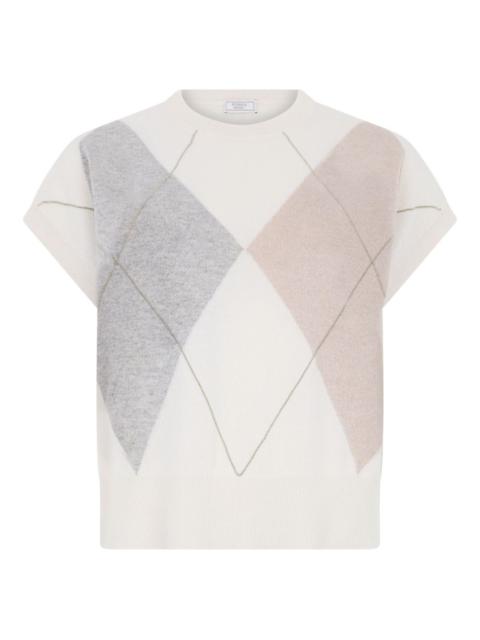 diamond-pattern short-sleeve top