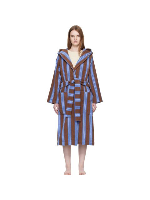 Brown & Blue Terry Hooded Bathrobe