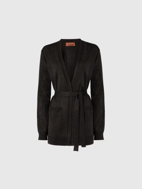 Cardigan with belt in lamé