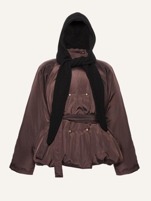 Knit hood puffer jacket in brown