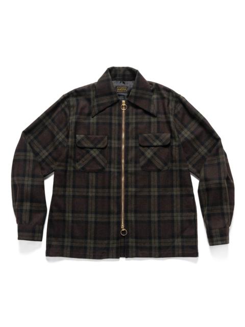 Wool Check DRIZZLE Open Collar Shirt Khaki