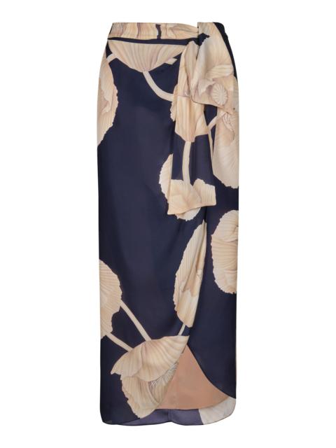 Naturalism Floral Silk Wrap Skirt navy