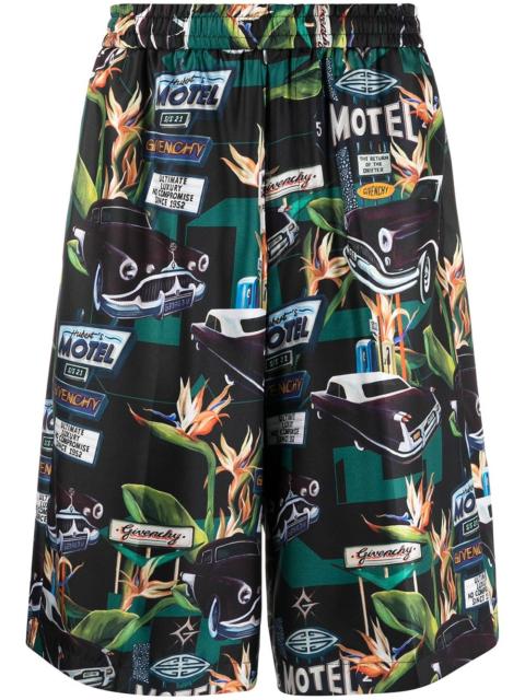 car print straight-leg shorts