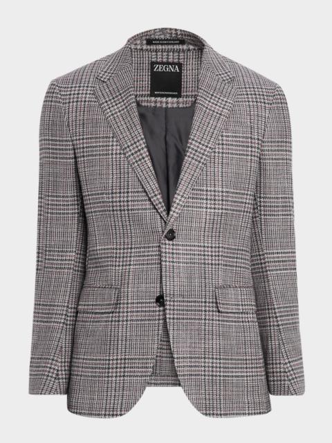 Men's Glen Plaid Winter Crossover Notch-Lapel Sport Coat
