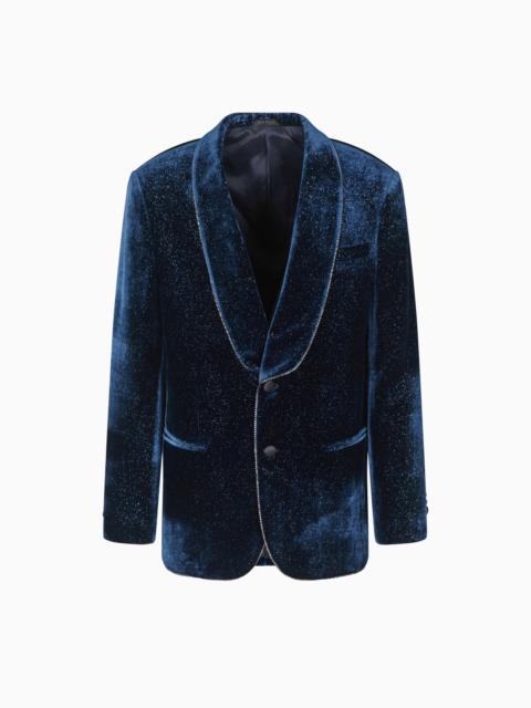 GIORGIO’S SINGLE-BREASTED TUXEDO JACKET IN A GLITTER PRINT VELVET