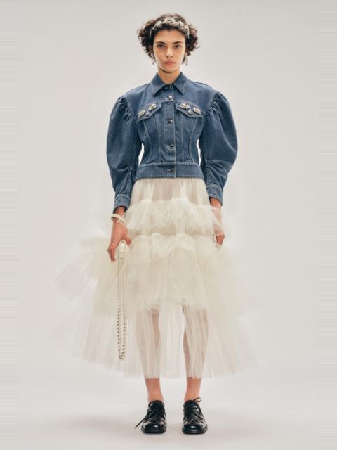 Embellished Sculpted Draped Sleeve Jacket