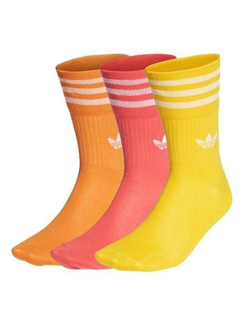 adidas Unisex Mid Cut Crw Logo Jacquard Socks 3 Packs Pink/Orange/Yellow HG5688