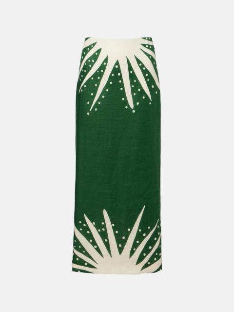 Bruna printed linen midi skirt