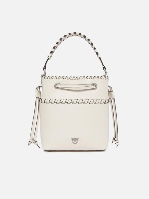 SMALL LEATHER BUCKET BAG WITH THREADED DETAILING