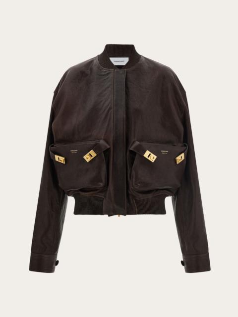 Leather bomber jacket