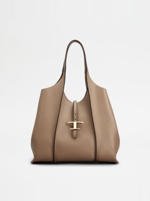 T TIMELESS SHOPPING BAG IN LEATHER MEDIUM - BEIGE