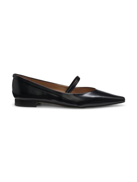 STRAP-DETAIL BALLERINA PUMPS IN POLISHED LEATHER