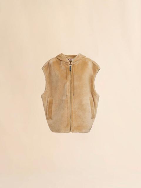 BROWN SHAVED SHEARLING HOODED GILET
