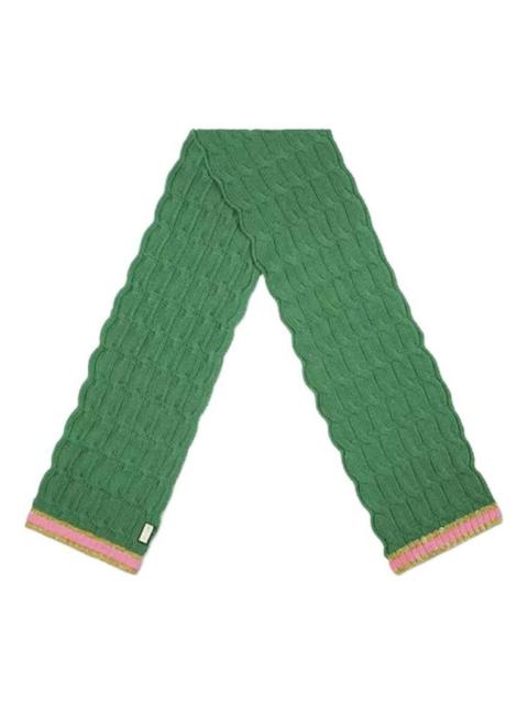 (WMNS) Gucci Cable Knit Scarf With Pink And Gold Striped Hem 'Green' 544777-3GB75-3772