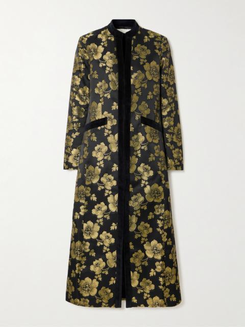 Eden Cotton-blend Velvet-trimmed Floral-brocade Coat