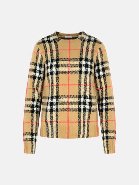 'CONSTANCE CHECK' BEIGE CASHMERE AND WOOL SWEATER