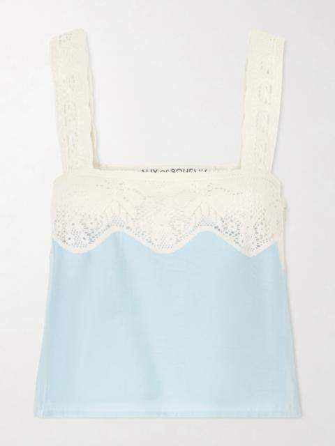 Mia Sky Prima Cotton And Silk-blend Lace-trimmed Tank Top