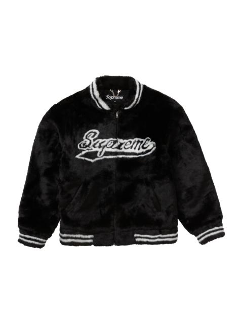 Supreme Faux Fur Varsity Jacket Black