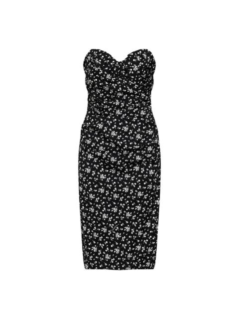 Black Fiorellini-print charmeuse midi bustier dress