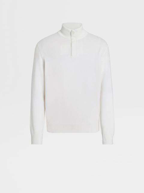WHITE OASI CASHMERE ZIP MOCK NECK SWEATER