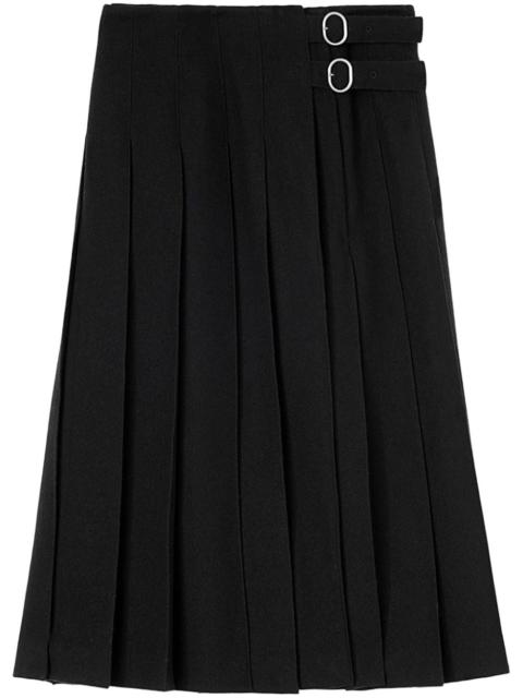 high-waist pleated midi skirt
