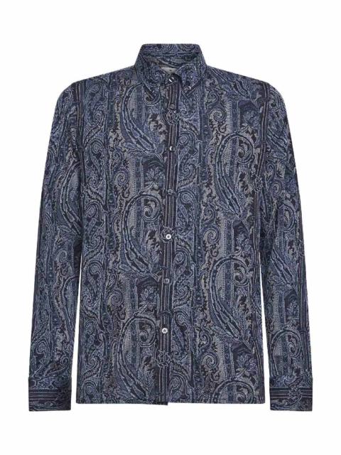 Paisley-pattern jacquard viscose pique shirt