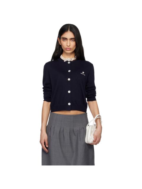 Navy Logo-Stitch Knit Cardigan