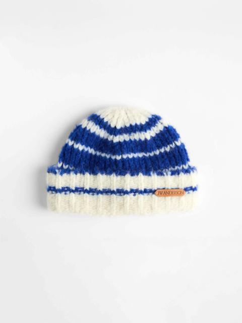 STRIPED BEANIE HAT IN ROYAL BLUE