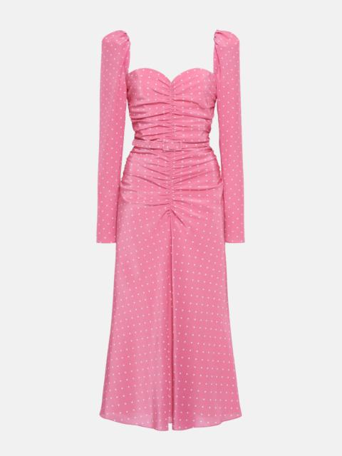 POLKA DOT PRINT SILK DRAPED DRESS WITH BELT