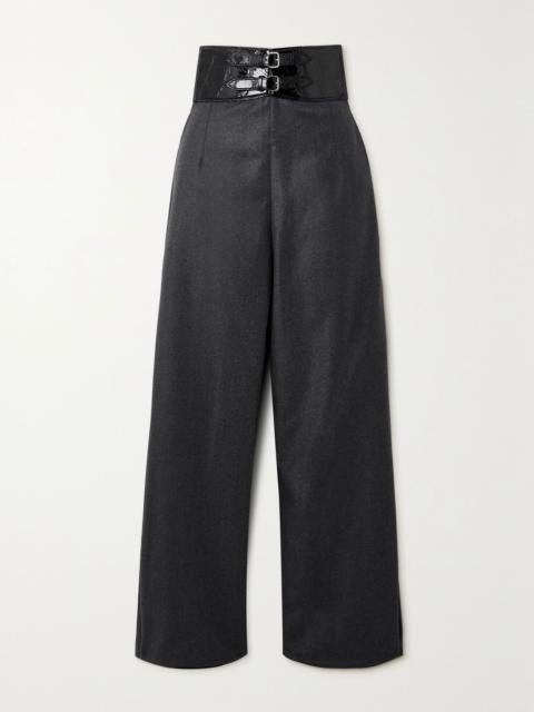 Archetypes belted wool-flannel wide-leg pants Gray