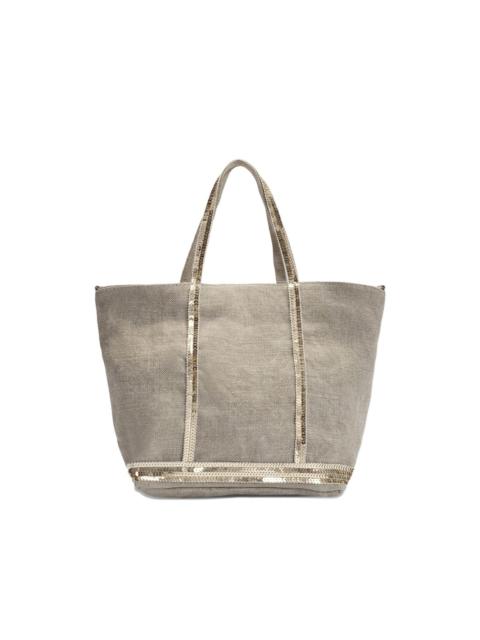 small sequin-trimmed linen tote bag