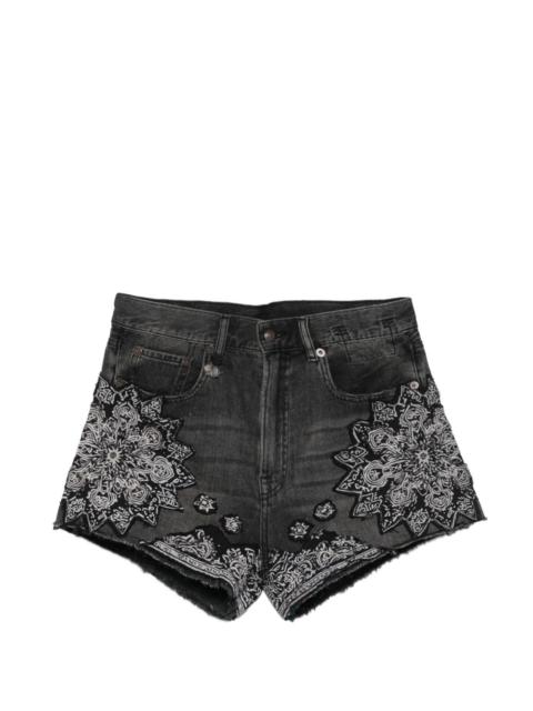 X-BF appliquéd denim shorts