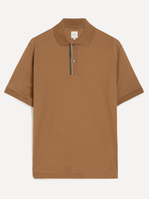 Brown Knitted Signature Stripe Trim Polo Shirt