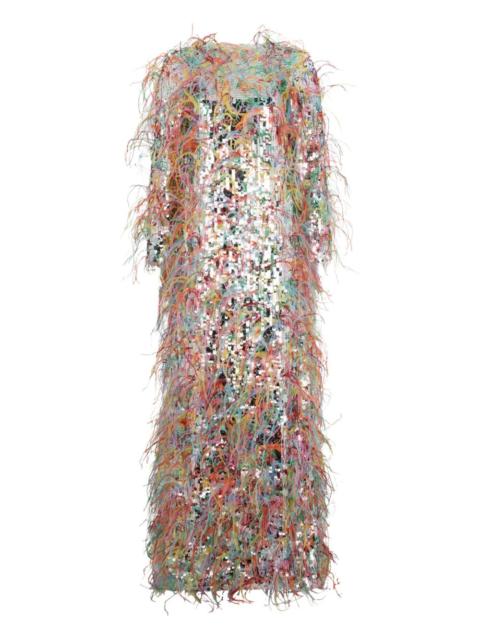 sequin feather midi dress