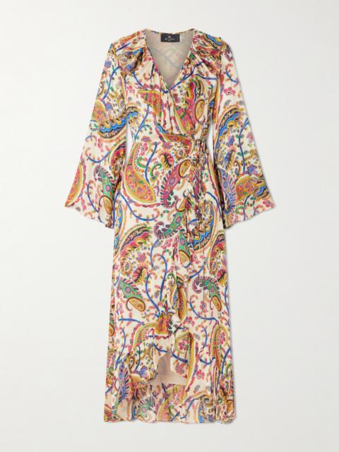 Asymmetric Ruffled Paisley-print Silk Wrap Dress
