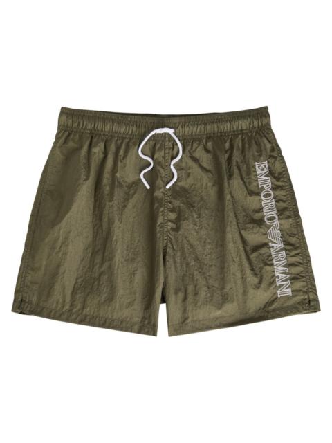 Emporio Armani Logo-embroidered Crinkled Nylon Swim Shorts