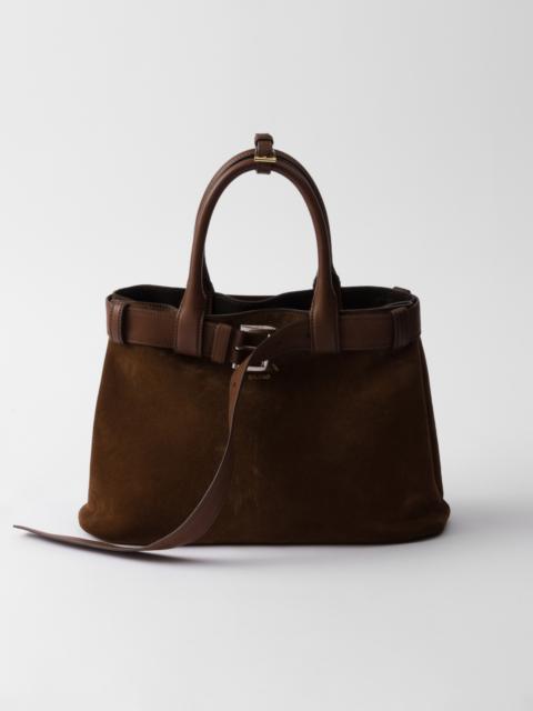 Medium Prada Buckle suede bag with belt