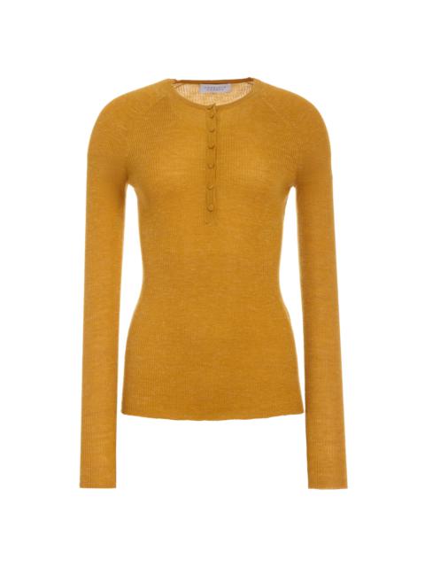 Anges Knit Henley in Golden Birch Cashmere Silk with Hemp