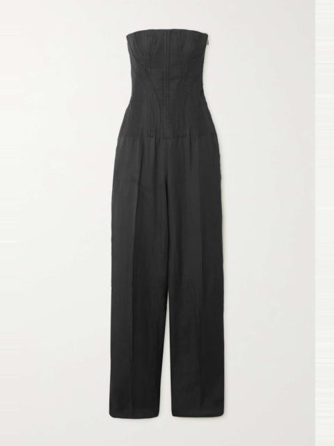 Strapless twill jumpsuit