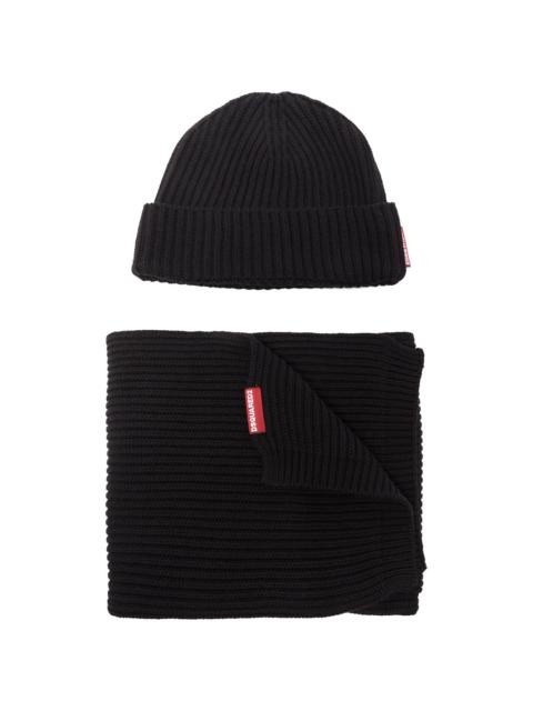 knitted beanie hat and scarf set