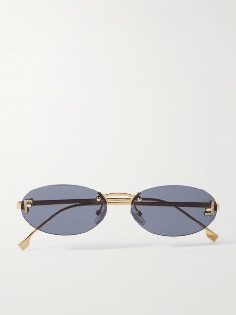 Rimless Oval-frame Crystal-embellished Gold-tone Sunglasses