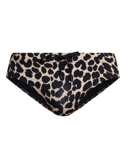 leopard-print drawstring swim trunks
