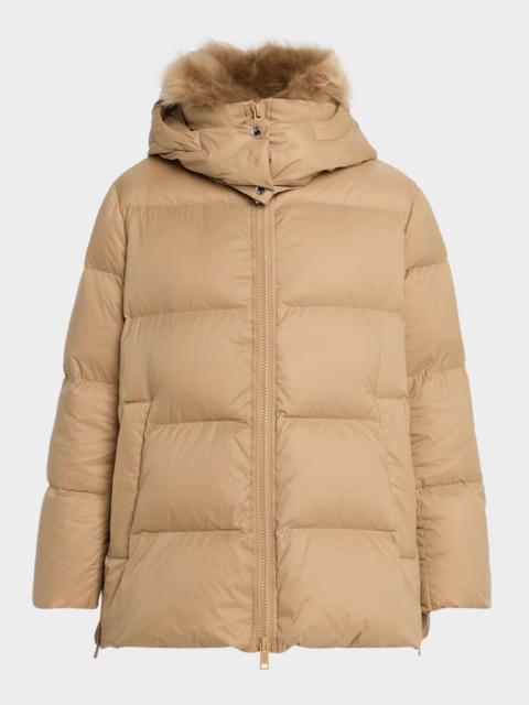 A-Line Down Jacket with Removable Hood & Fur Trim