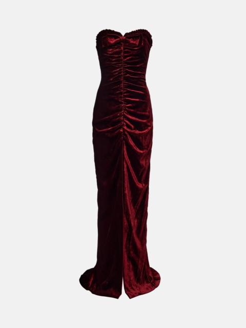 Bow-detail ruched velvet gown