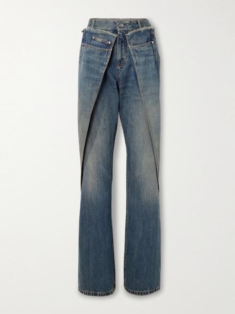 Wrap-effect Frayed Mid-rise Straight-leg Jeans