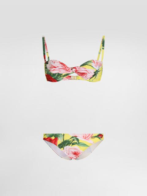 Bandeau bikini with floral bouquet print