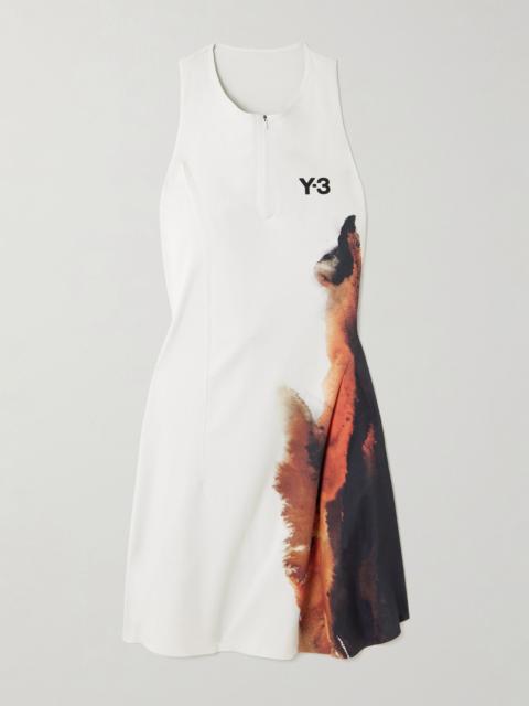 + Y-3 cutout appliquéd printed recycled stretch-jersey tennis dress White
