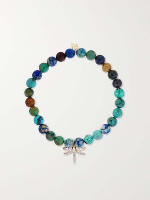 Dragonfly 14-karat Gold, Chrysocolla And Diamond Bracelet
